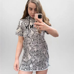 DKNY Snakeskin Print Hoodie Mini Dress Short Sleeves Athleisure Loungewear Small
